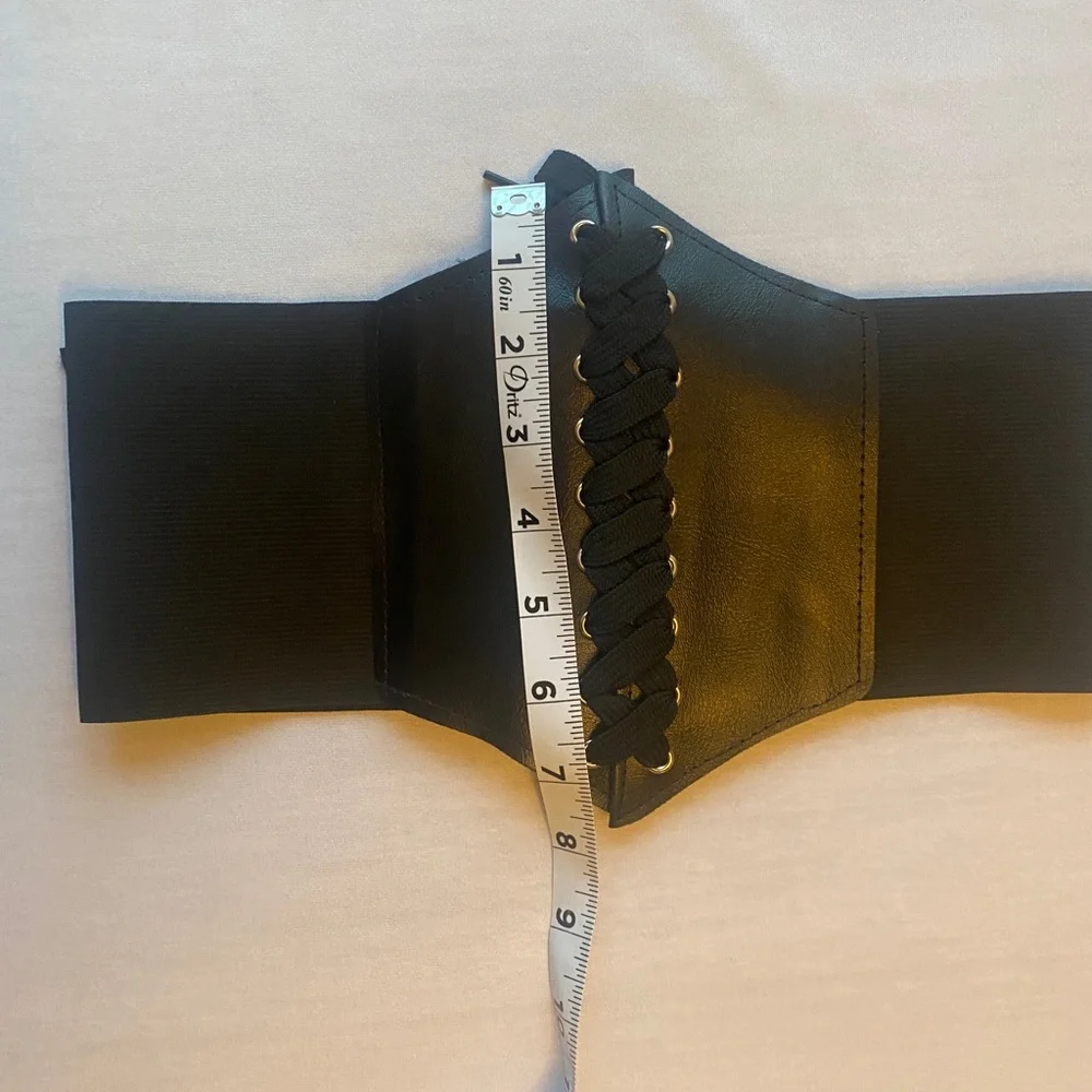 Vintage Style Lace Up Faux Leather Elastic Girdle Black Casual Wide‎ Waistband
